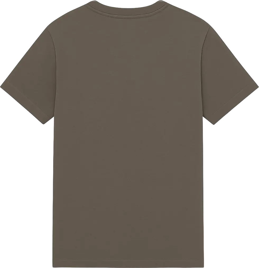 Ryggen af re do® Bomuld T-shirt i #Ash Brown, modellen Frej
