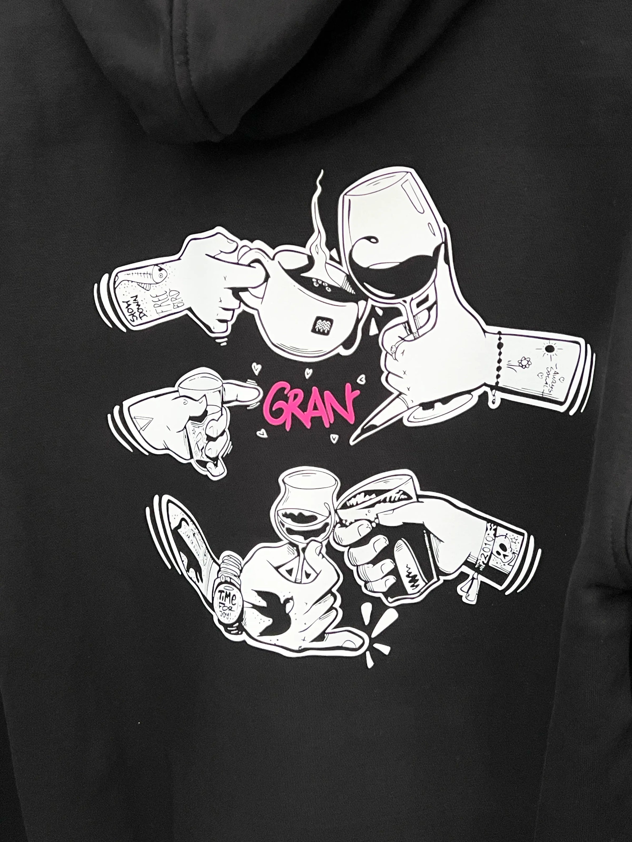 Hoodie med tryk fra re do® i sort, model Francis, collab med Café Gran.